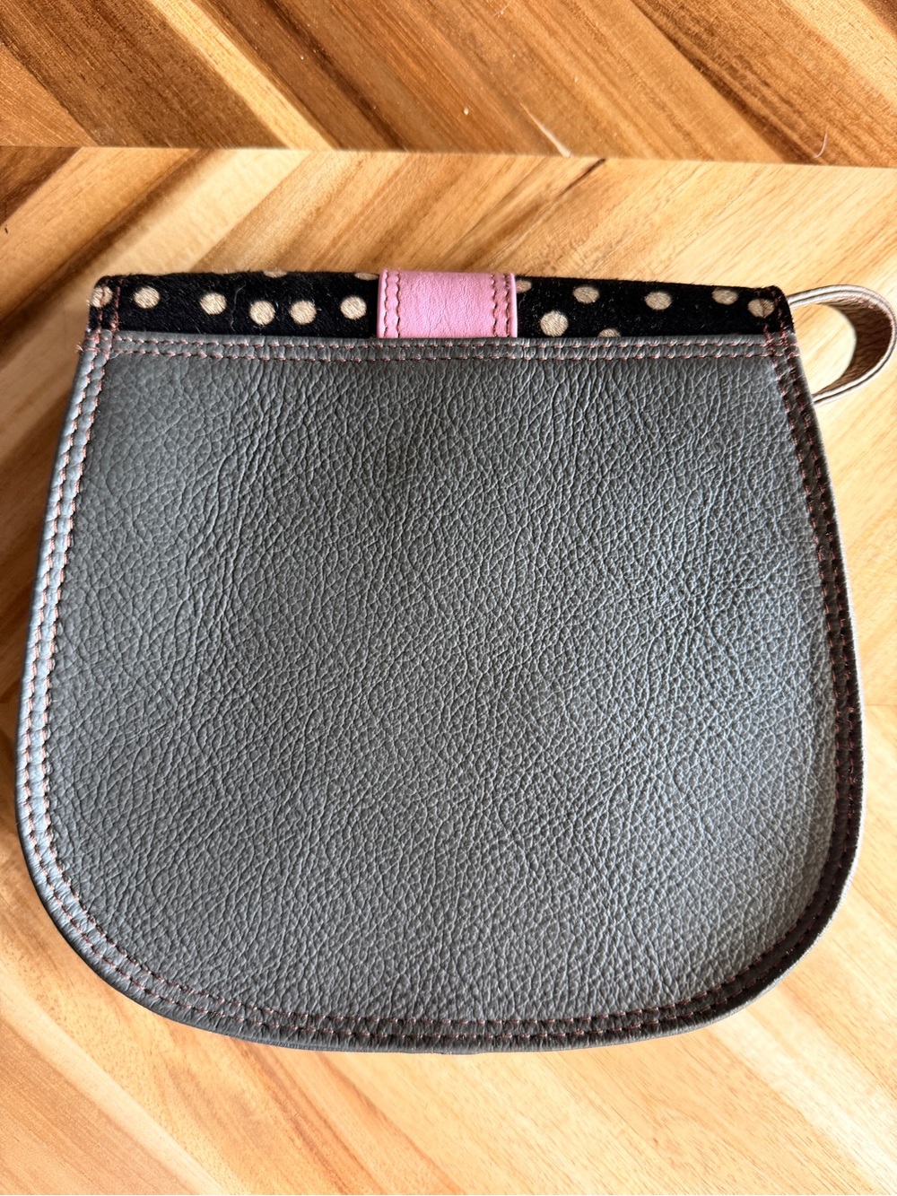 Teal Leather Crossbody Bag with Polka Dot Flap and Pink Accent - Picture 6 of 6